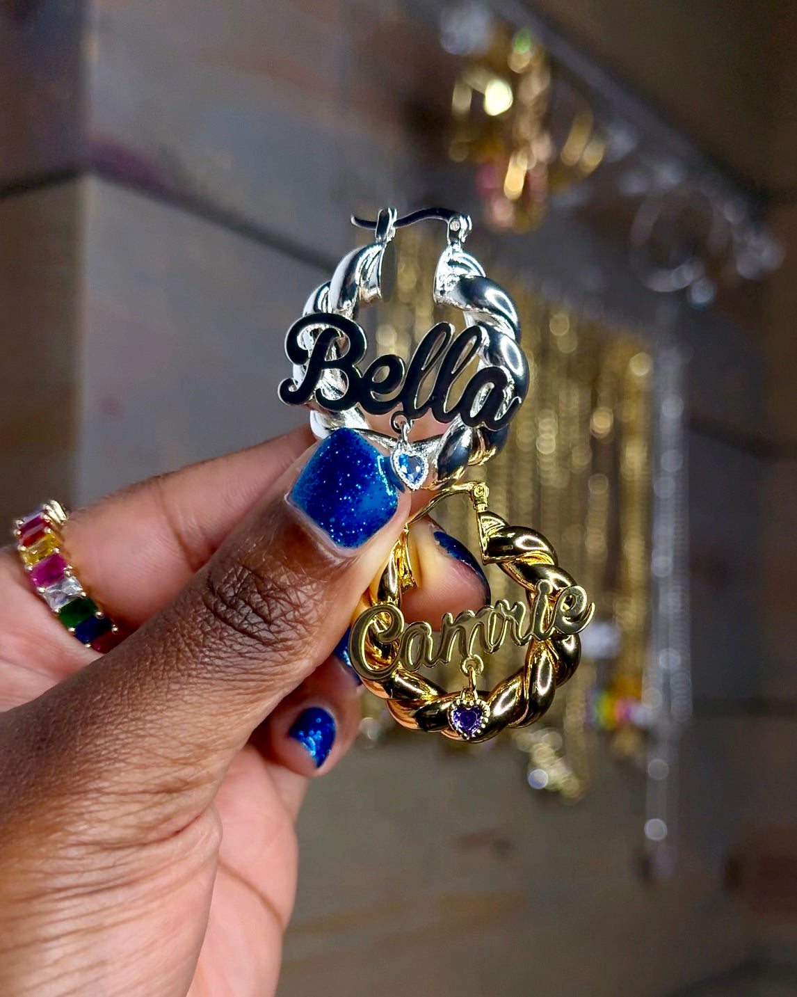 Name Drop Dangle Hoops