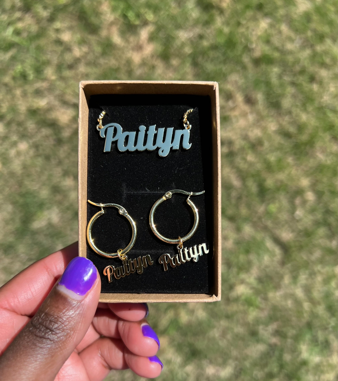 Custom Nameplate + Dangle Hoop Set
