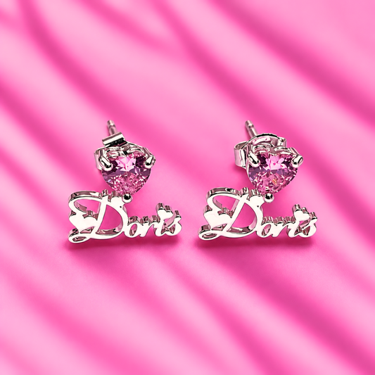 Heart Birthstone Custom Name Studs