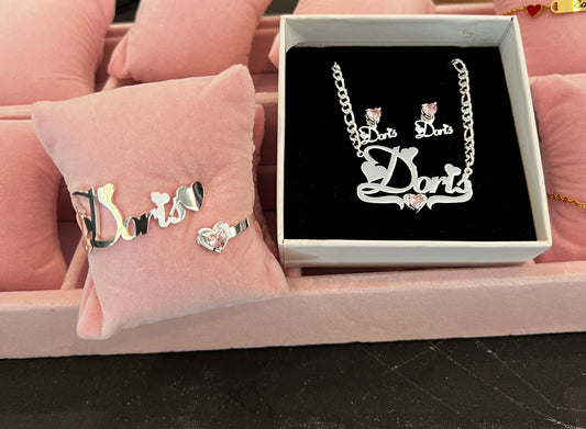 Birthstone Heart's Halo Name Trio