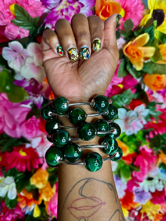 Chunky Luxe Green+Silver Stack