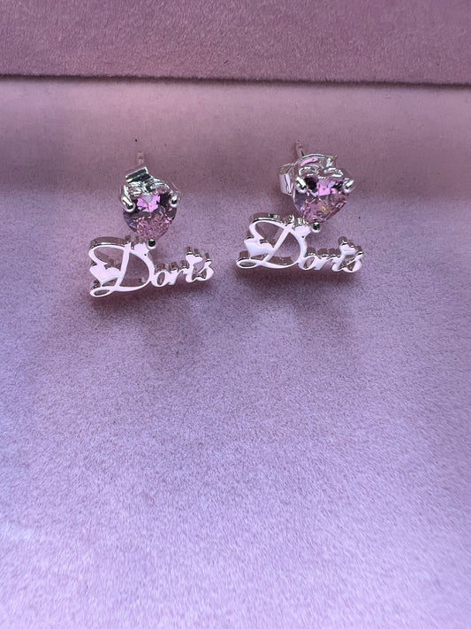 Heart Birthstone Custom Name Studs