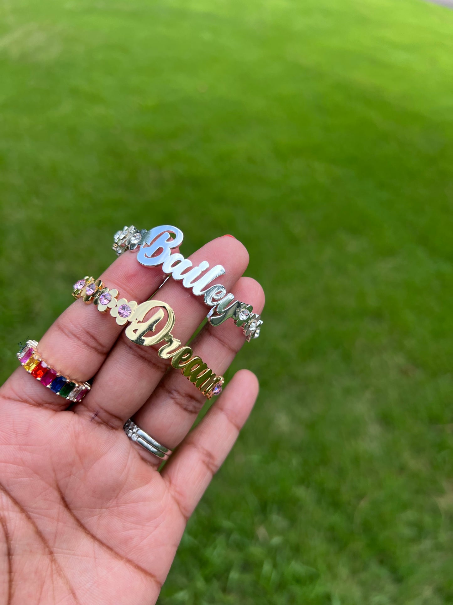 Flower Birthstone Name Bangle