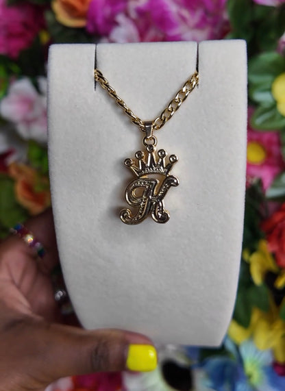 Crown Me Double Layer Initial Pendant Necklace