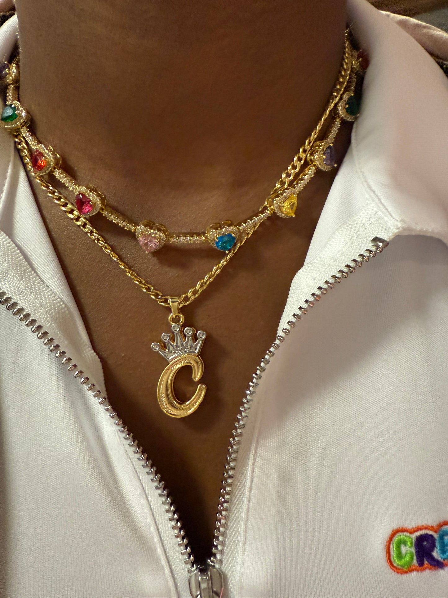 Crown Me Double Layer Initial Pendant Necklace