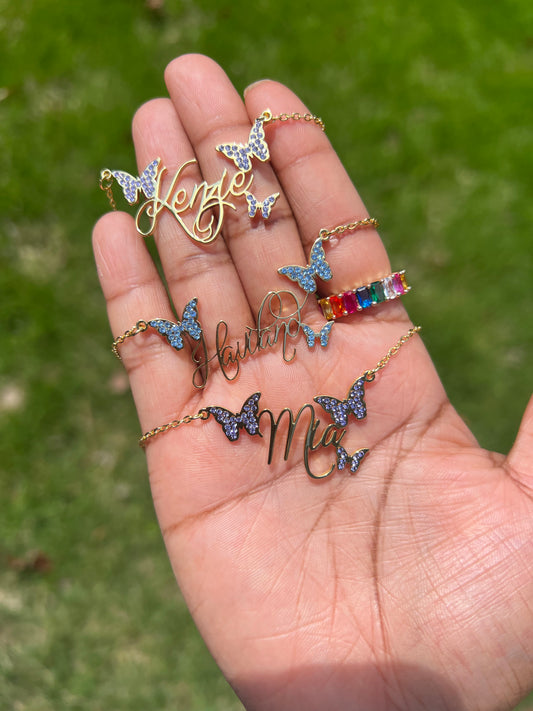 Dainty Birthstone Butterfly Personalized Name Necklace